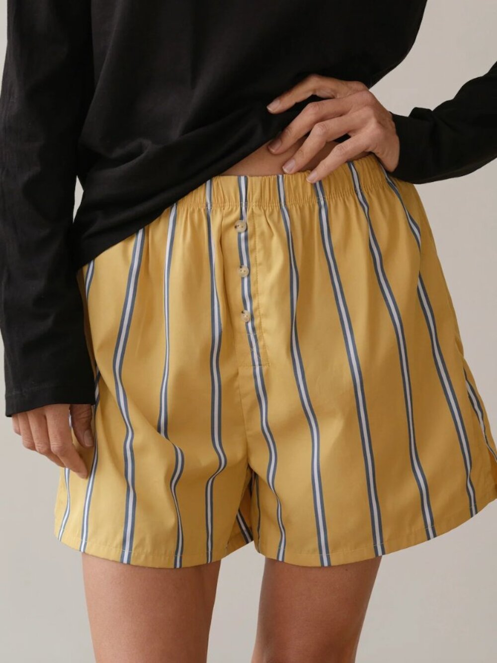 NWT DONNI The Pop Boxer Shorts in Butter, Striped Boxers, Size Small